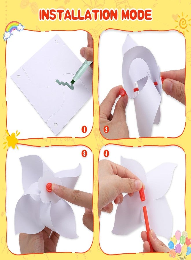 2 MULE TEAM 100 Pcs DIY Pinwheels Craft for Kids Bulk Blank Paper Pinwheels Color Your Own Pinwheel for Spring Summer Craft for School Group Daycare Home Fun Graffiti Art - Image 2